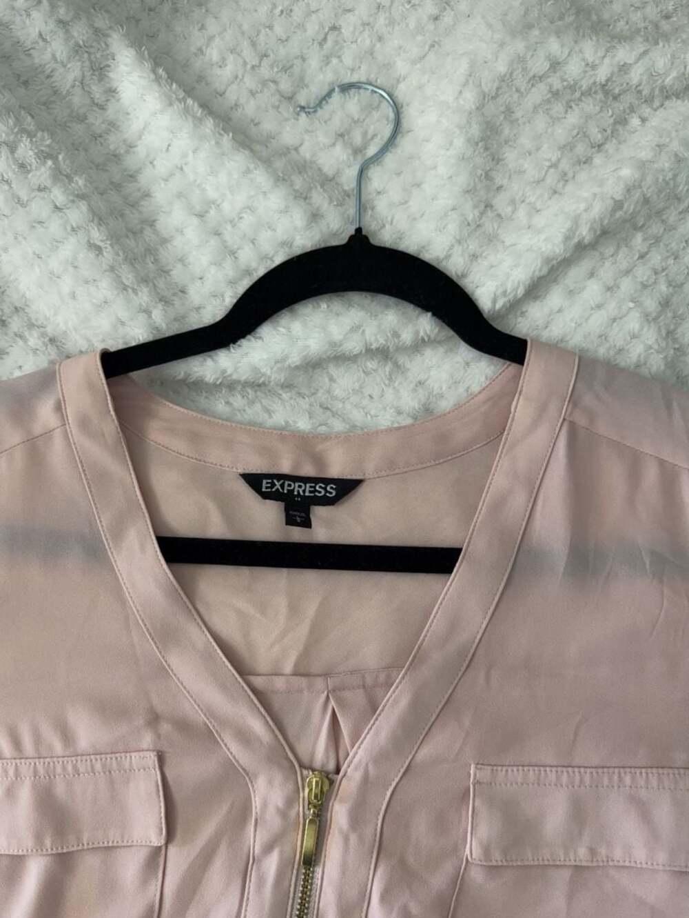 Express Women's Pink Long Sleeve Zip Front Blouse Size L